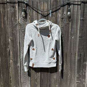 Naketano Glitzermuschi Grey Melange Hoodie with leather accents size small